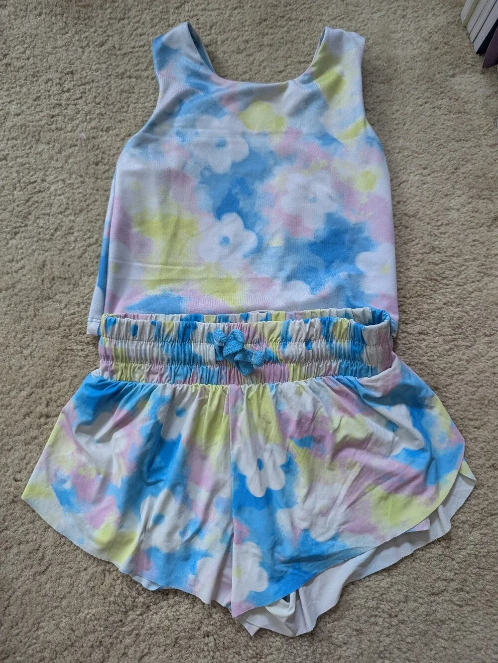 EUC Jumping Beans Racerback Tank Top And Butterfly Shorts In Floral Dye Aqua